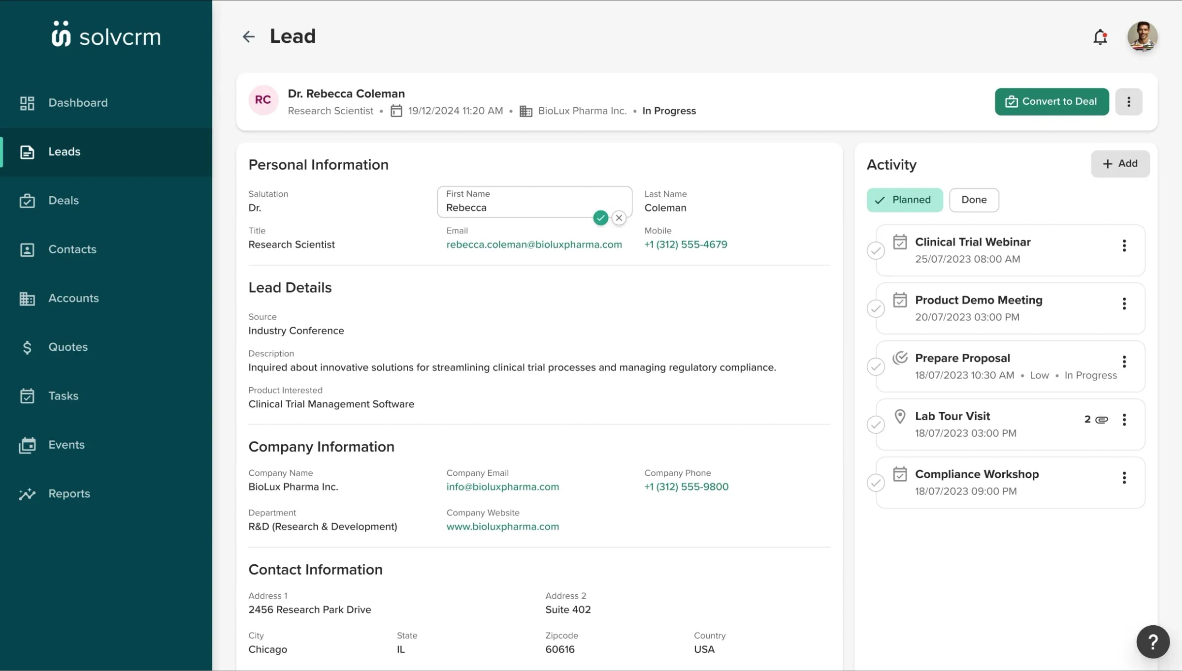 Pharmaceutical Feature Screenshot