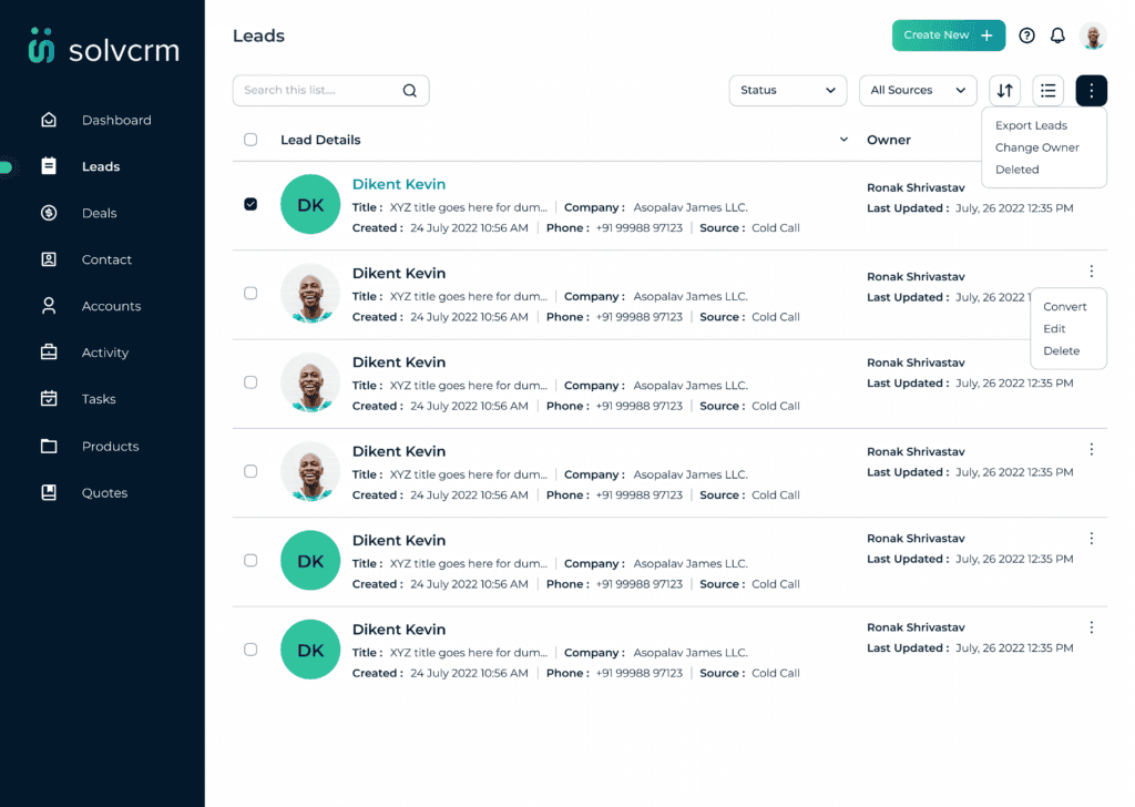 SolvCRM Lead Management
