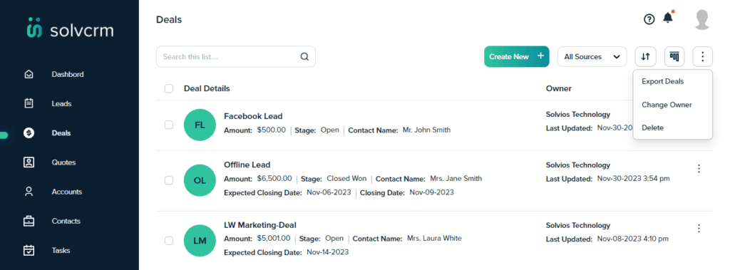 SolvCRM Deal Management