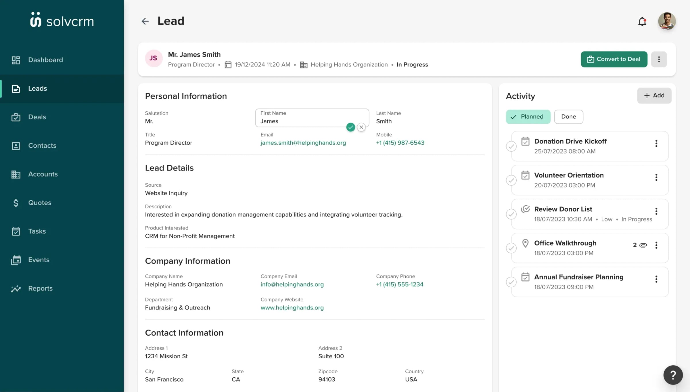 Non-Profit Feature Screenshot